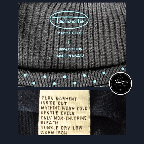 3/$30 Talbots Petite Blue Scoop Neck Polka Dot Short Sleeve Shirt Size Large - Picture 7 of 9